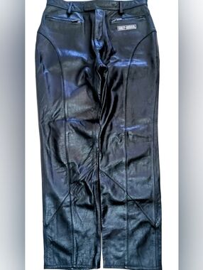HARLEY DAVIDSON Woman Size 14W/42 Black Leather Straight-Leg Pants NEW!